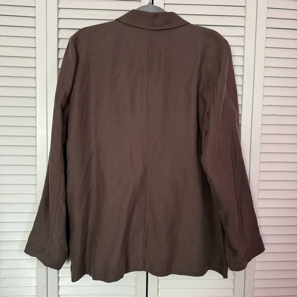 Eileen Fisher Relaxed Fit Lagenlook Linen Blend Brown Blazer Jacket Size XL - Picture 2 of 5